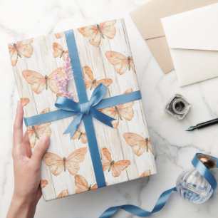 Peach Butterflies Birthday Wrapping Paper