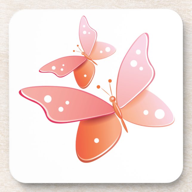 Peach Butterflies Drink Coaster (Front)