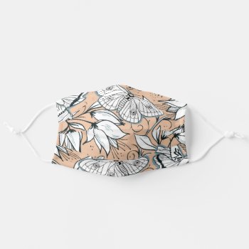 Peach Butterfly And Floral Pattern Adult Cloth Face Mask by Lovewhatwedo at Zazzle