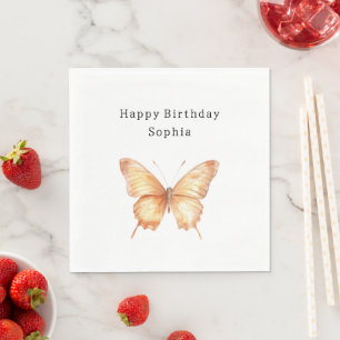 Peach Butterfly Birthday Napkins