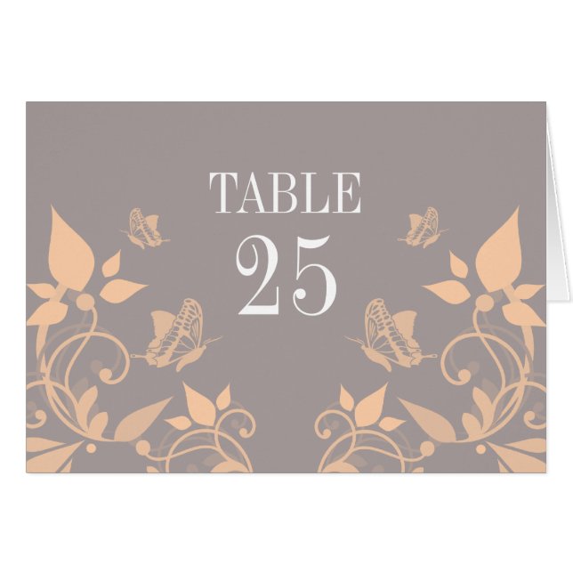 Peach Butterfly Floral Table Number Card (Front Horizontal)