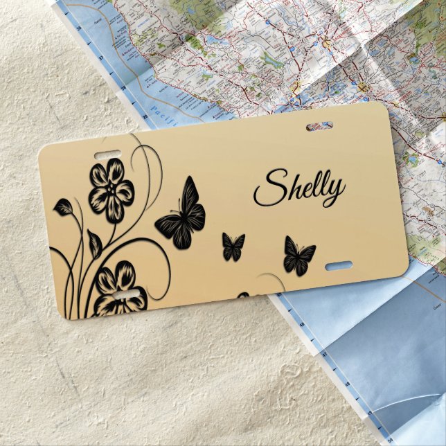 Peach Butterfly Garden Personalized License Plate (In Situ)