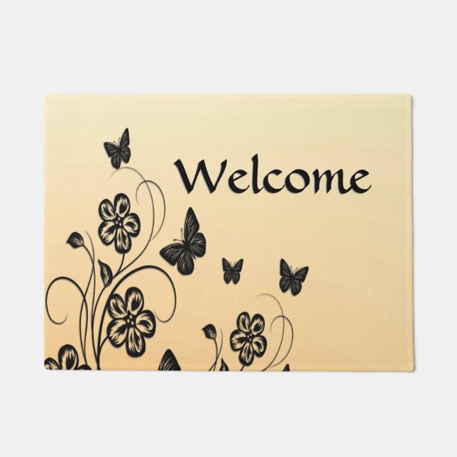 Peach Butterfly Garden welcome Doormat (Front)