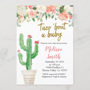 Peach Cactus floral Baby Shower Taco Bout Baby Invitation