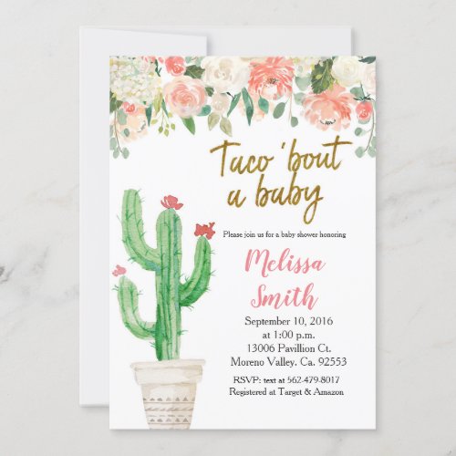 Peach Cactus floral Baby Shower Taco Bout Baby Invitation