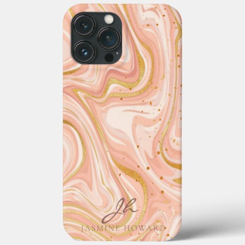 Peach Cake Marble Gold Glitter Customizable iPhone 13 Pro Max Case