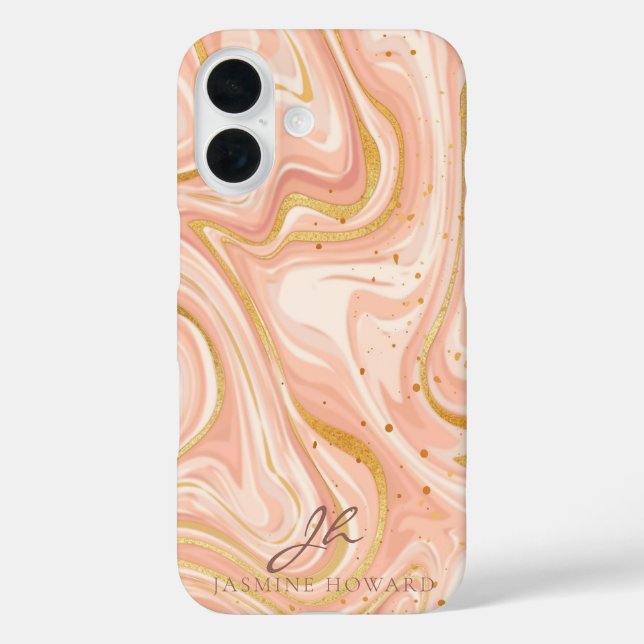 Peach Cake Marble Gold Glitter Customizable Case-Mate iPhone Case (Back)