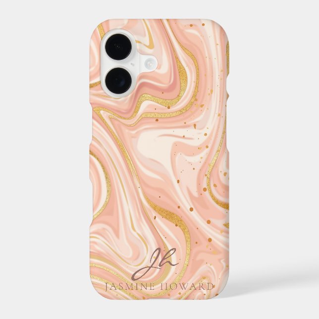 Peach Cake Marble Gold Glitter Customizable Case-Mate iPhone Case (Back)