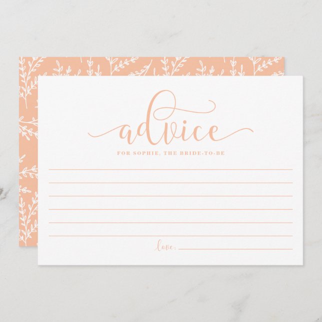 Peach Calligraphy Adivce for the Bride to Be Advice Card (Front/Back)