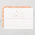 Peach Calligraphy Adivce for the Bride to Be Advice Card<br><div class="desc">Peach Calligraphy Advice for the Bride-to-be Bride Card | Write down your advice for the bride-to-be with this blank memories card. It features whimsical calligraphy with foliage pattern. Matching items are available.</div>
