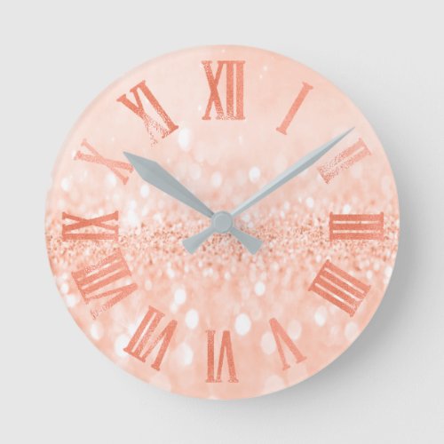Peach Candy Gray Glitter Coral Metal Roman Numbers Round Clock