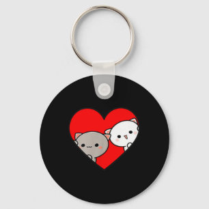 Peach Cartoon Love Goma Cat Valentine’s Day Heart Keychain