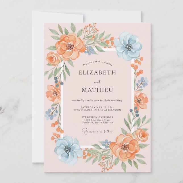 Peach Cerulean Painted Wedding Invitation (Front)