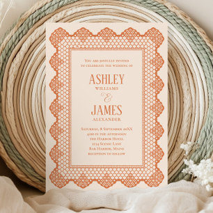 Peach Chantilly Lace Border All in One Wedding Invitation