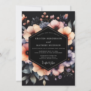 Peach Charcoal Dramatic Bloom Wedding Invitation
