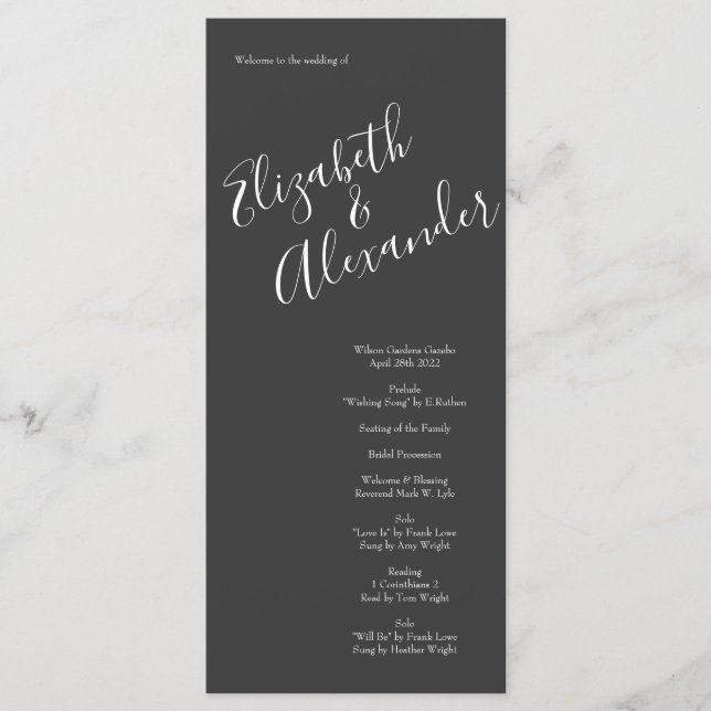 Peach Charcoal Grey Peony Rose Wedding Programs (Front)