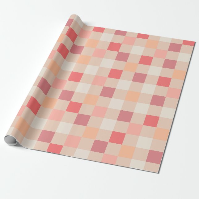 Peach Check Blush Pink Checkered Pastel Pattern Wrapping Paper (Unrolled)