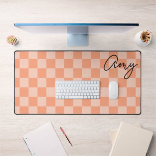 Peach Checkers Monoline Name Desk Mat