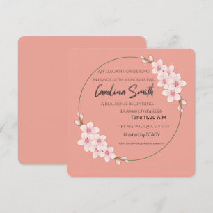 Peach Cherry Blossom Floral Wreath Bridal Shower I Holiday Card