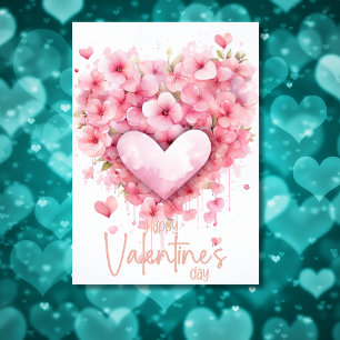 Peach cherry blossom heart Happy Valentines Day Holiday Card