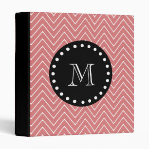 Peach Chevron Pattern   Black Monogram 3 Ring Binder
