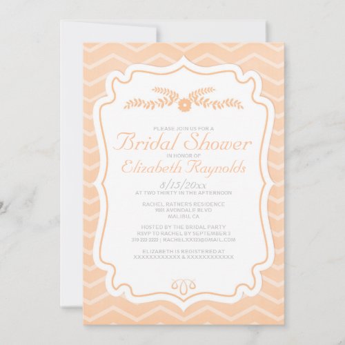 Peach Chevron Stripes Bridal Shower Invitations