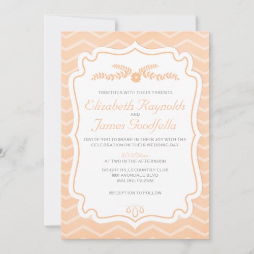 Peach Chevron Stripes Wedding Invitations