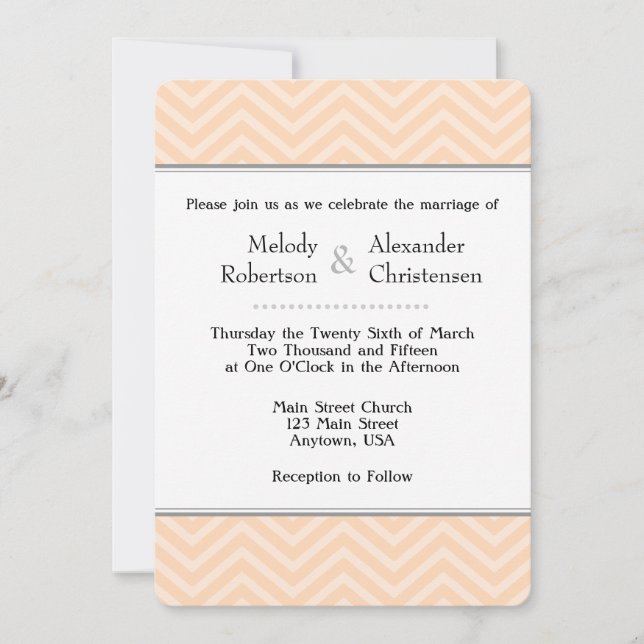 Peach Chevron Wedding Invitations (Front)