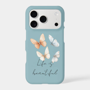 Peach Chic Blue Butterflies iPhone 17 Pro Case