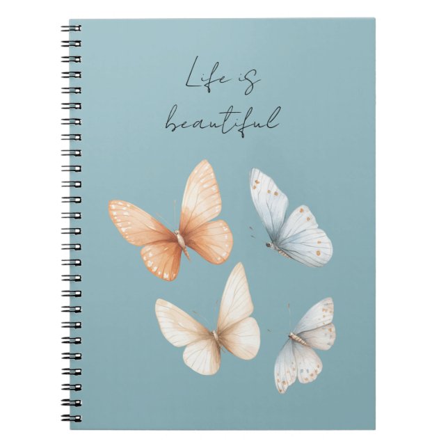 Peach Chic Blue Butterflies  Notebook (Front)
