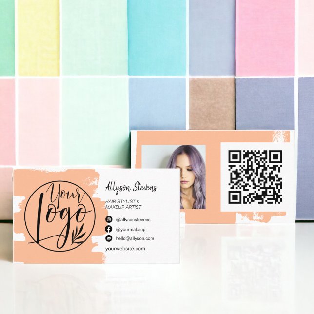 Peach chic brush hair makeup photo logo qr code business card (Peach chic brush hair makeup photo logo qr code business card)