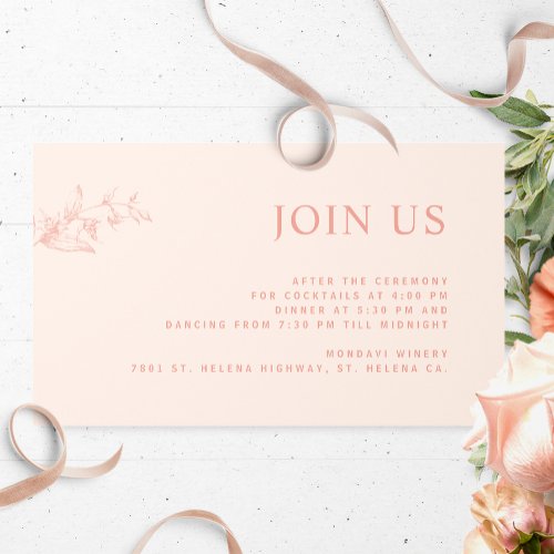 Peach Chic Modern Join Us Reception Wedding  Enclosure Card