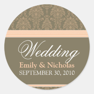 Peach Chocolate Damask Wedding Invitation Seal