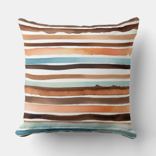 Peach chocolate teal stripes throw pillow