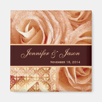 Peach & Chocolate Wedding Lace Rose Bouquet Magnet