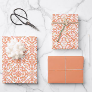 Peach Classic Vintage Seamless Damask Pattern Wrapping Paper Sheets