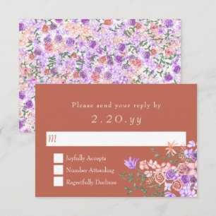 Peach, Clay, Lilac Rose Bouquet Wedding RSVP Card