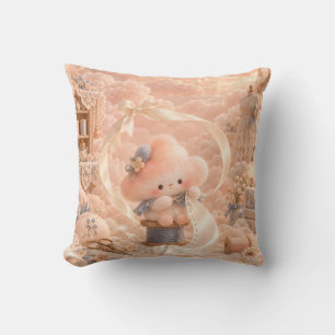 Peach Cloud Tailor Whimsical Sewing Studio Throw Pillow