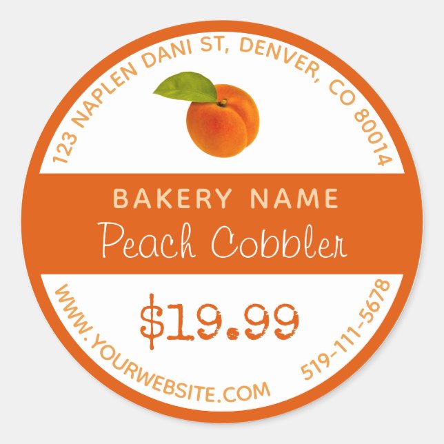 Peach Cobbler Bakery Round Sticker (Front)
