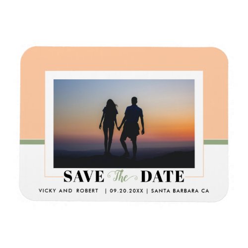 Peach color block wedding Save the Date photo Magnet