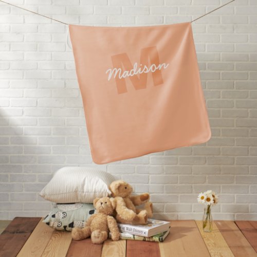 Peach color of 2024 with custom Monogram name Baby Blanket