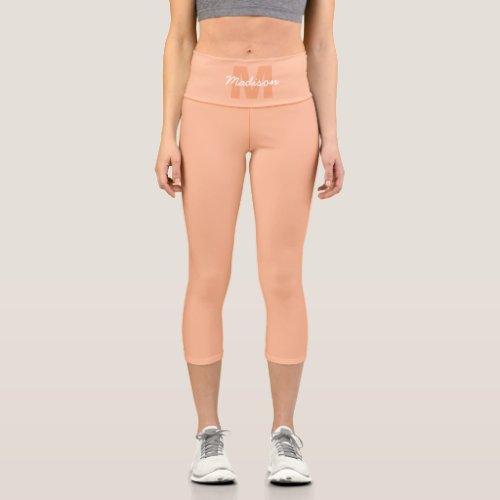 Peach color of 2024 with custom Monogram name Capri Leggings