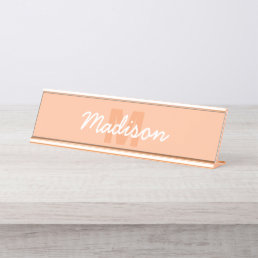 Peach color of 2024 with custom Monogram name Desk Name Plate