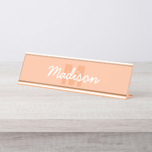 Peach color of 2024 with custom Monogram name Desk Name Plate