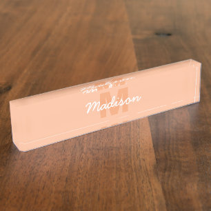 Peach color of 2024 with custom Monogram name Desk Name Plate