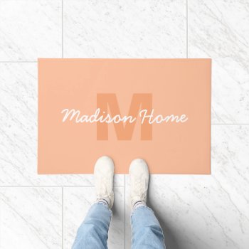 Peach Color Of 2024 With Custom Monogram Name Doormat by PLdesign at Zazzle