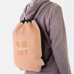 Peach color of 2024 with custom Monogram name Drawstring Bag