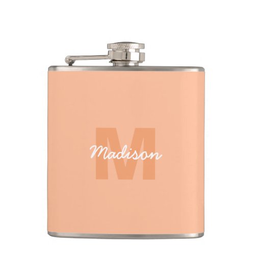 Peach color of 2024 with custom Monogram name Flask