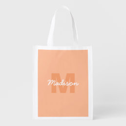 Peach color of 2024 with custom Monogram name Grocery Bag