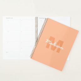 Peach color of 2024 with custom Monogram name Planner